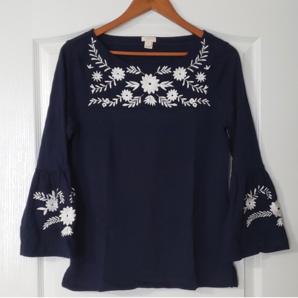 J Crew navy blue long sleeve bell sleeve top